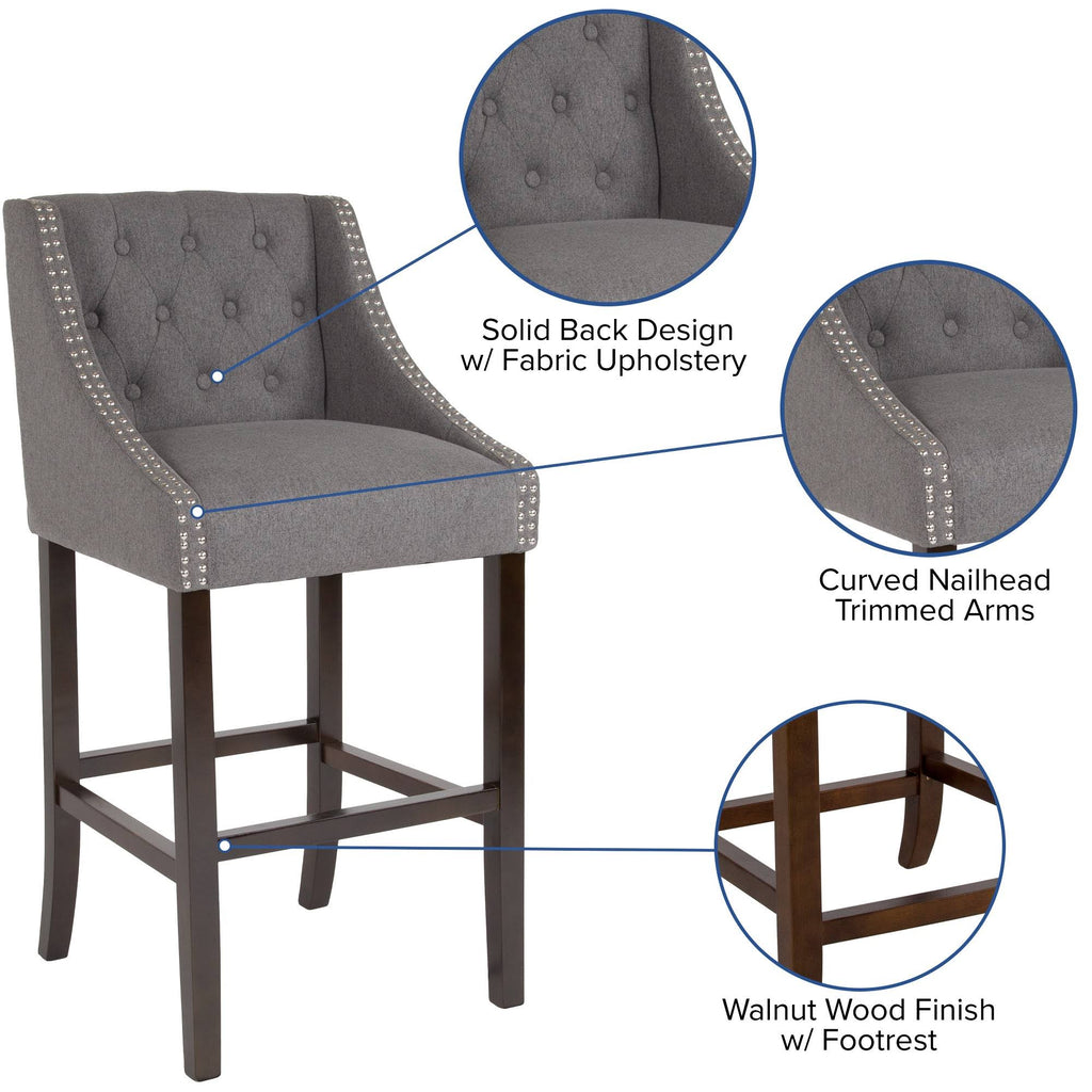 Dark Gray Tufted Walnut Barstool T6528
