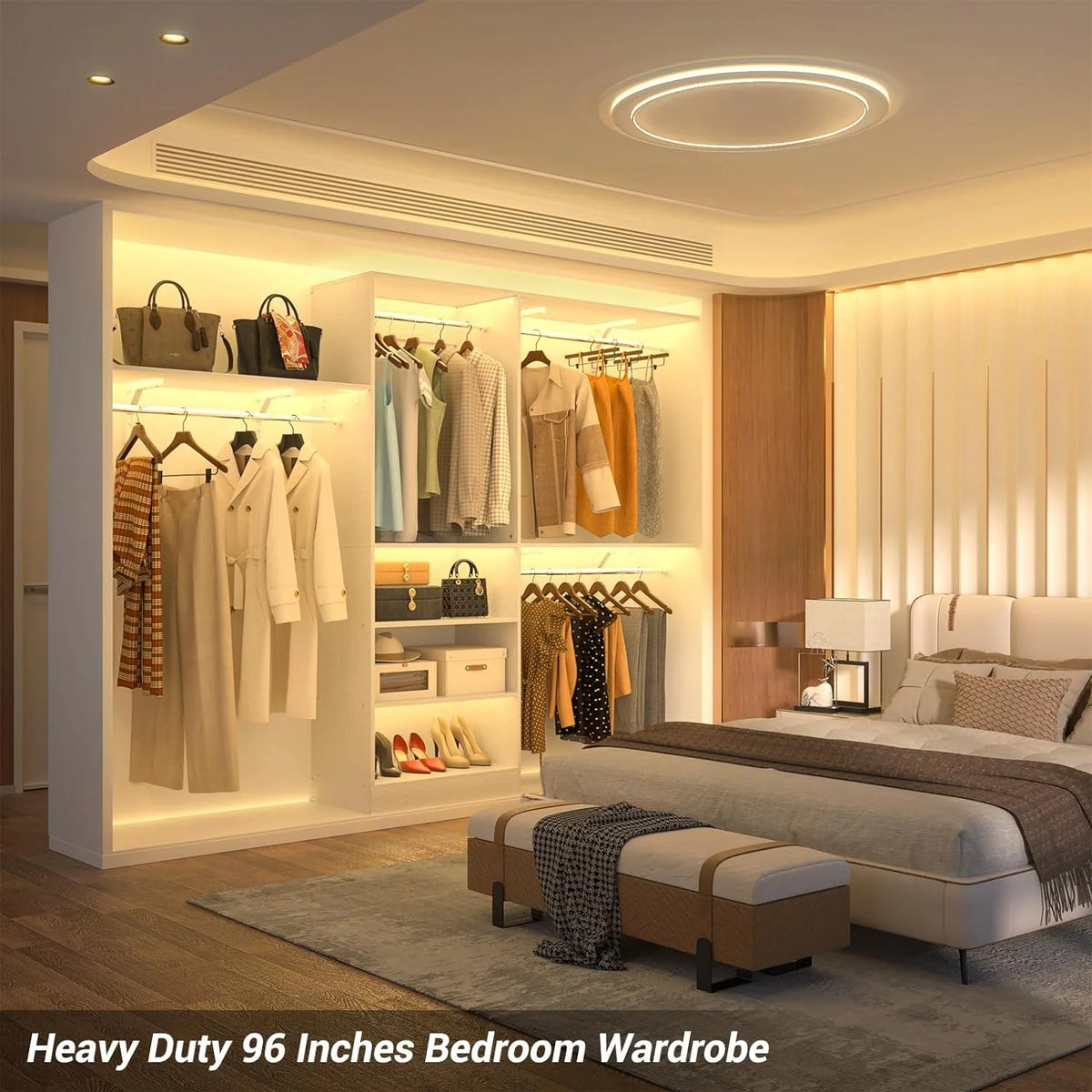 96'' White Closet System with 3 Shelving Towers U99878