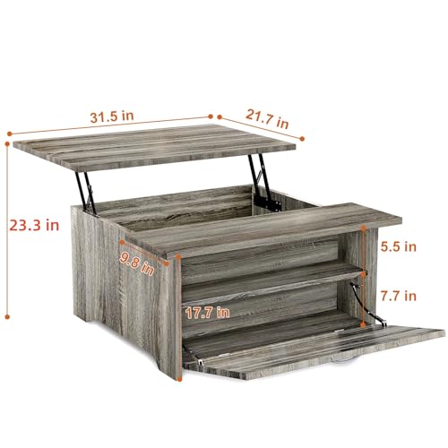 Gray Oak Lift Top Coffee Table with Storage T9005