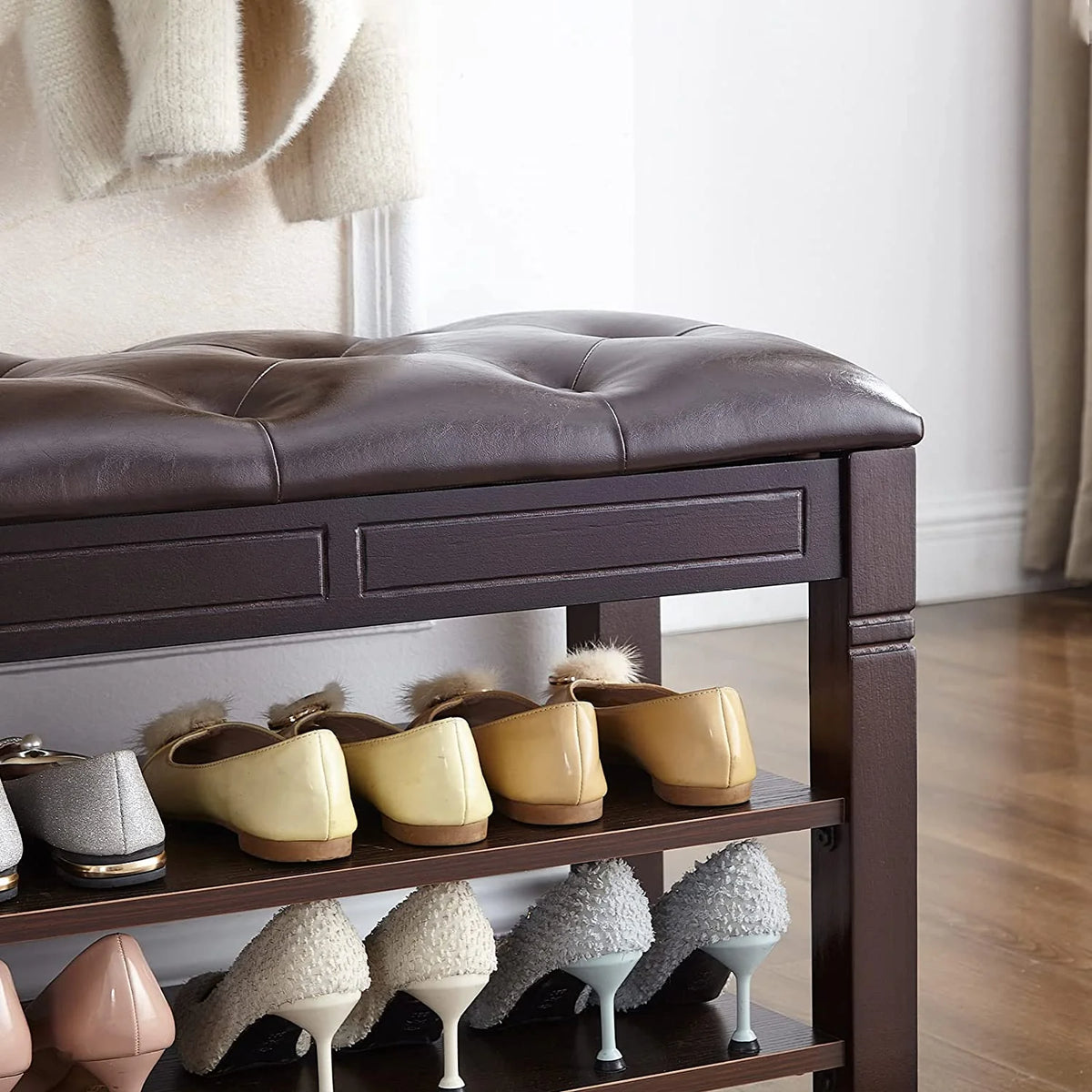 Black Shoe Storage Bench with Cushion E923328