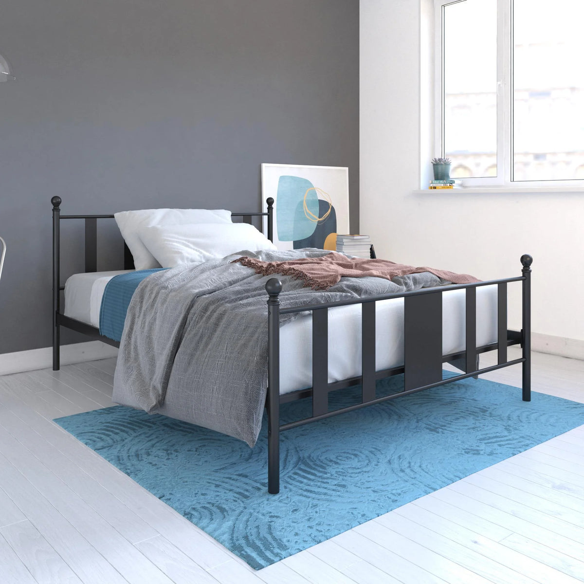 Queen Black Metal Platform Bed Q155