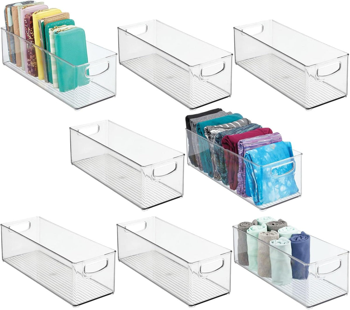 Clear 8 Pack Plastic Stackable Storage Organizer Bin Basket with Handle D521