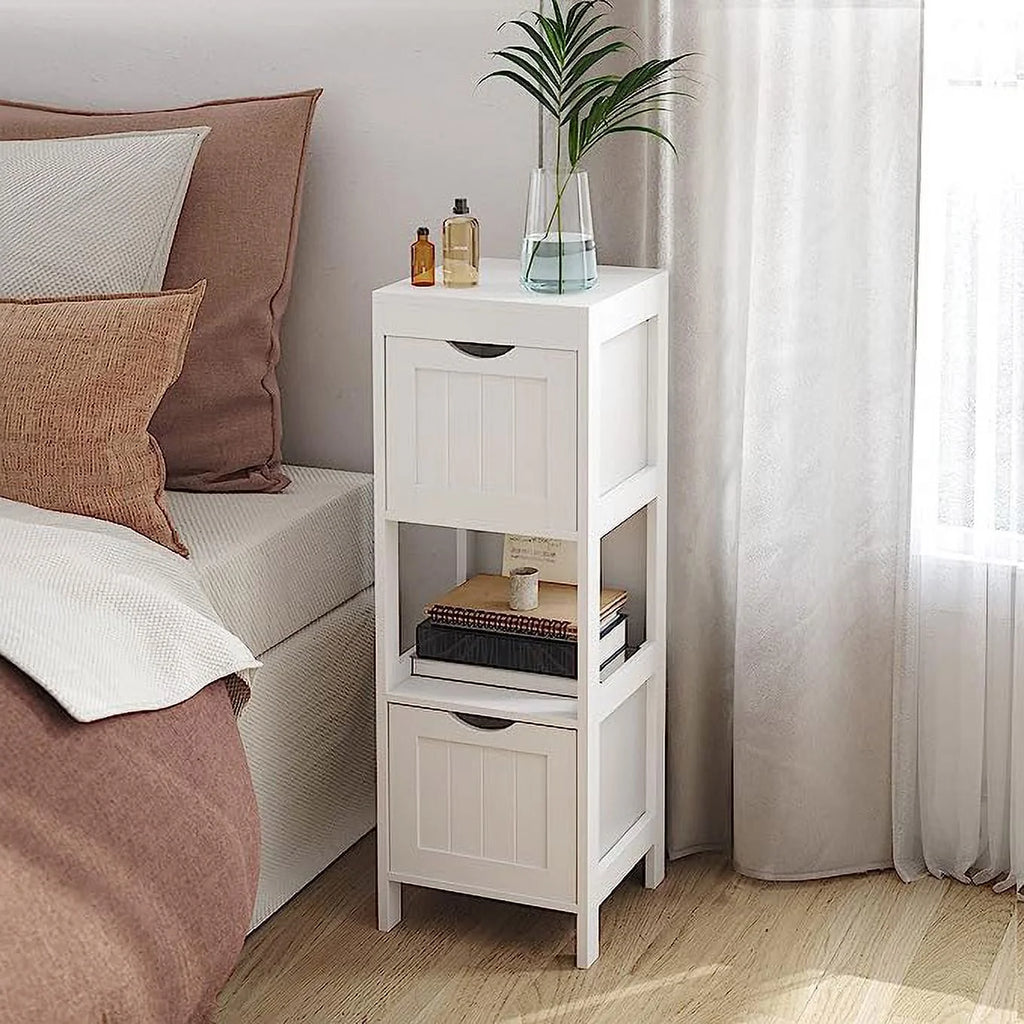 White Bathroom Floor Storage Cabinet with 2 Drawers L92451
