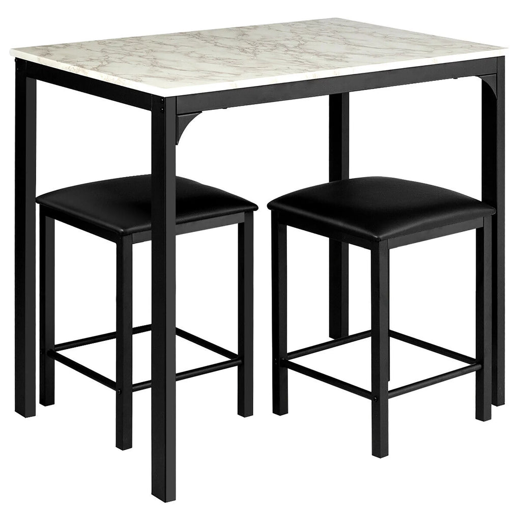 3 Piece Counter Height Dining Set Faux Marble Table and 2 Chairs I2966
