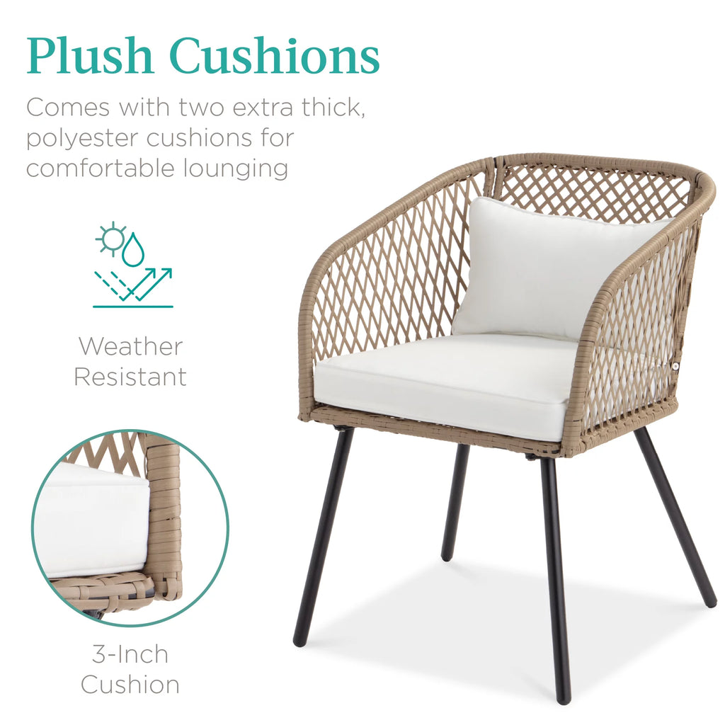 3-Piece Outdoor Wicker Bistro Set with 2 Chairs and Side Table E940