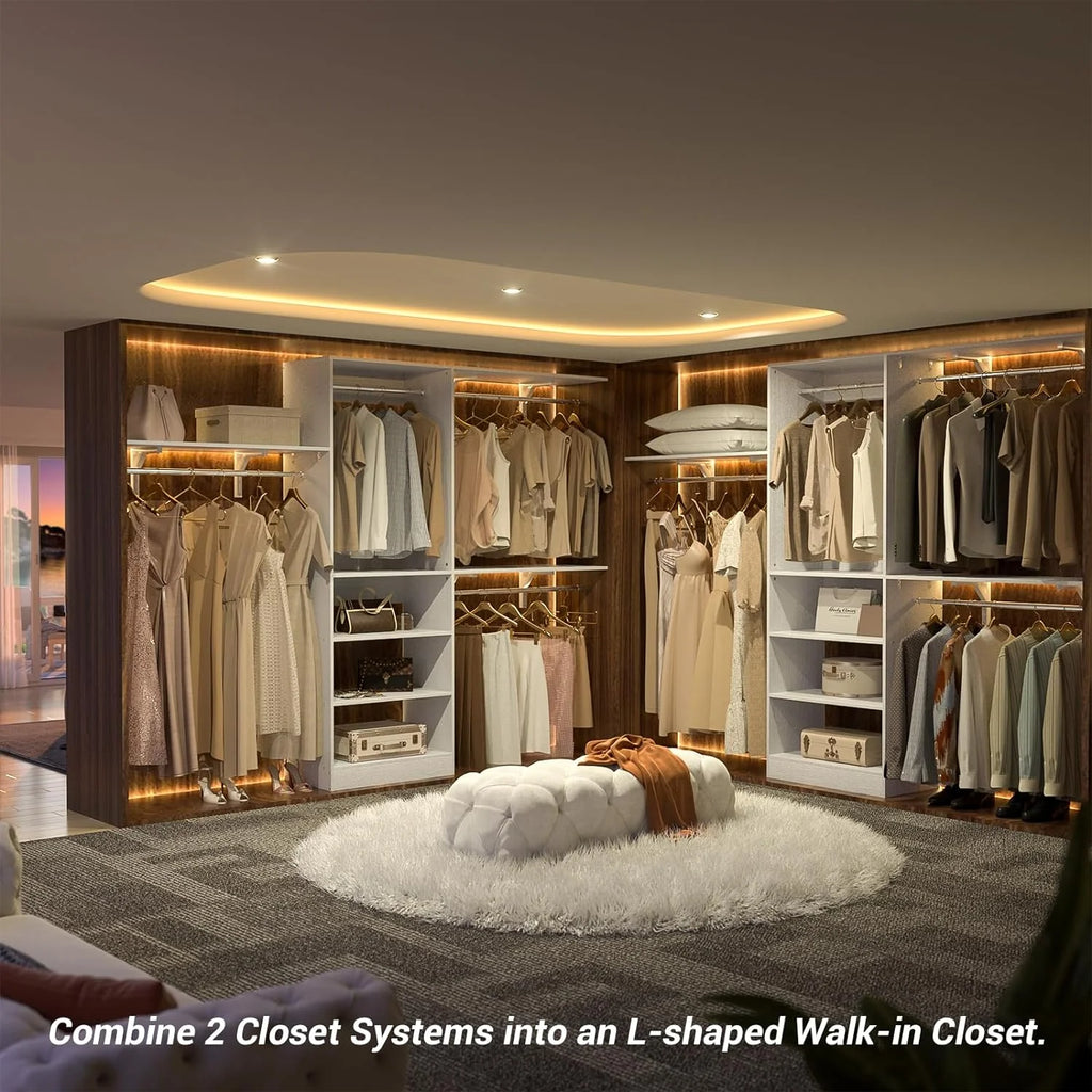 96'' White Closet System with 3 Shelving Towers U99878