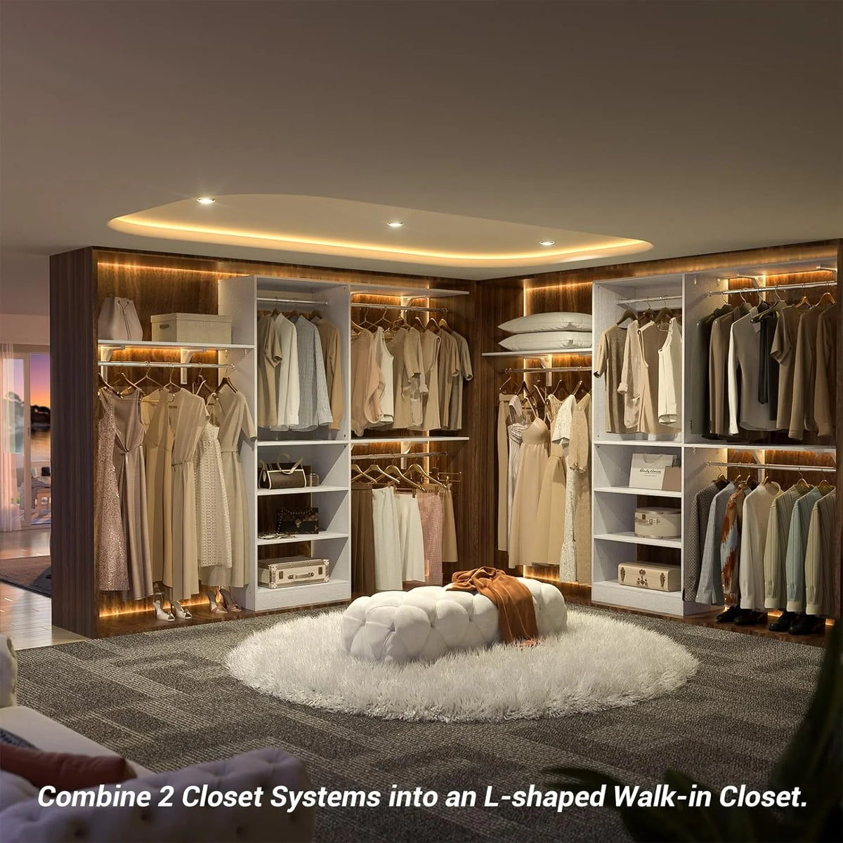 96'' White Closet System with 3 Shelving Towers U99878