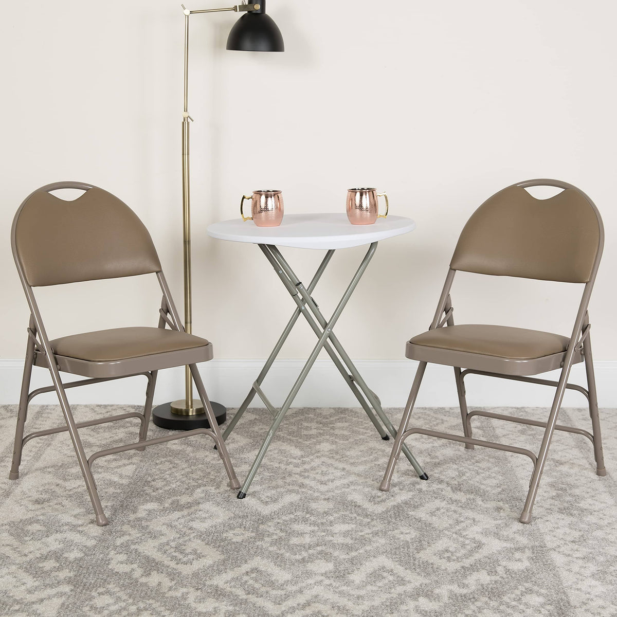 Beige Vinyl Metal Folding Chair H95370