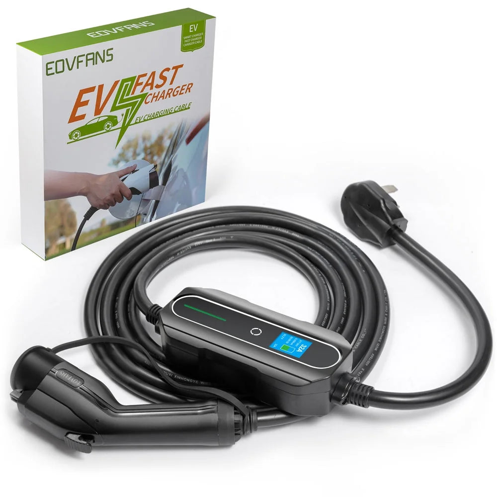 16ft J1772 Level 2 Portable 32A EV Charger Electric Car Fast Charger EVSE NEMA 14-50 Black Y121