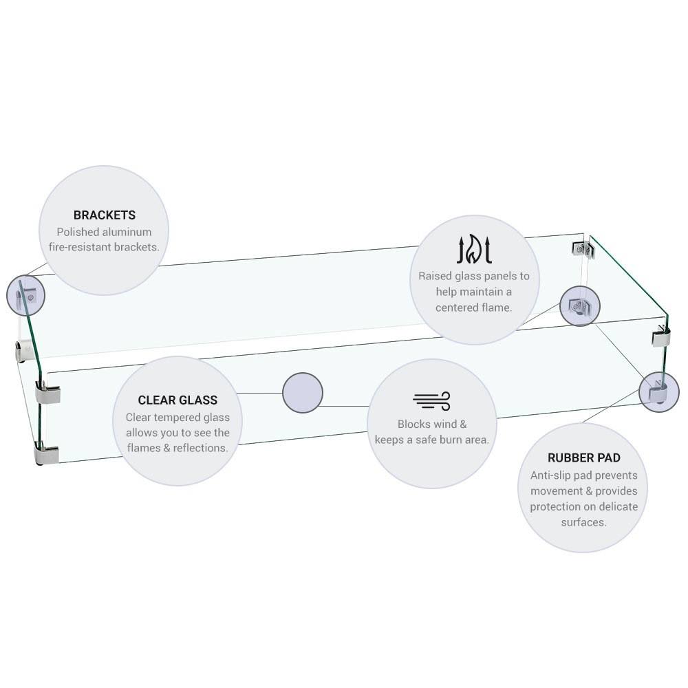 Fire Pit Glass Wind Guard Rectangular 53x19 inch Y103