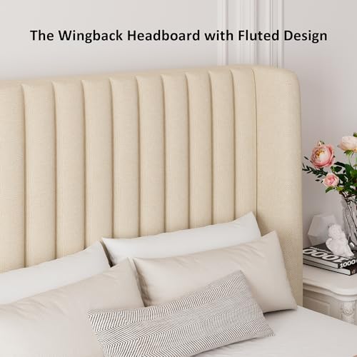 White Upholstered Lift Up Storage Bed with Wingback Headboard N102