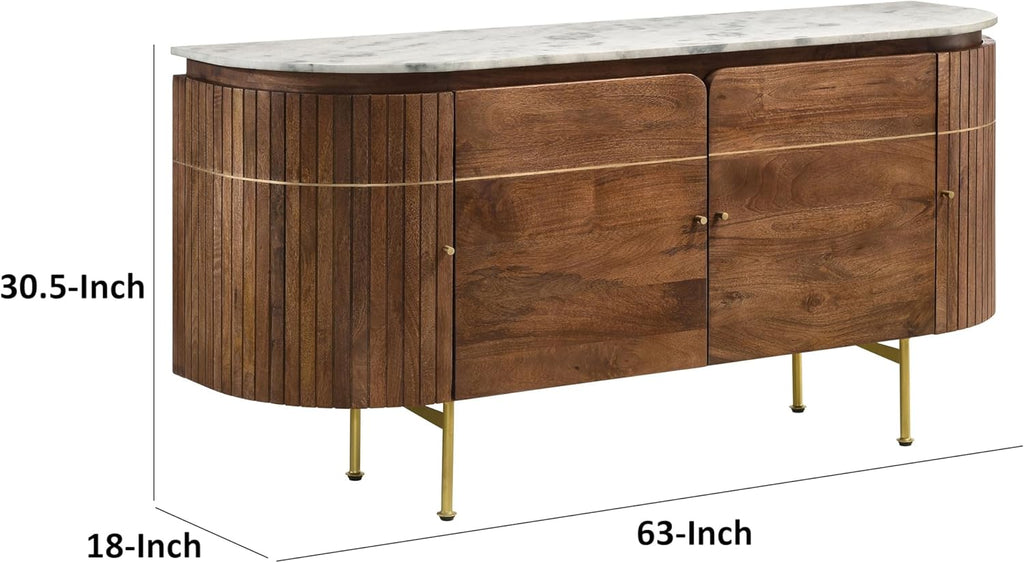 Curved Marble Top White Brown and Brass Dining Sideboard Server F3692