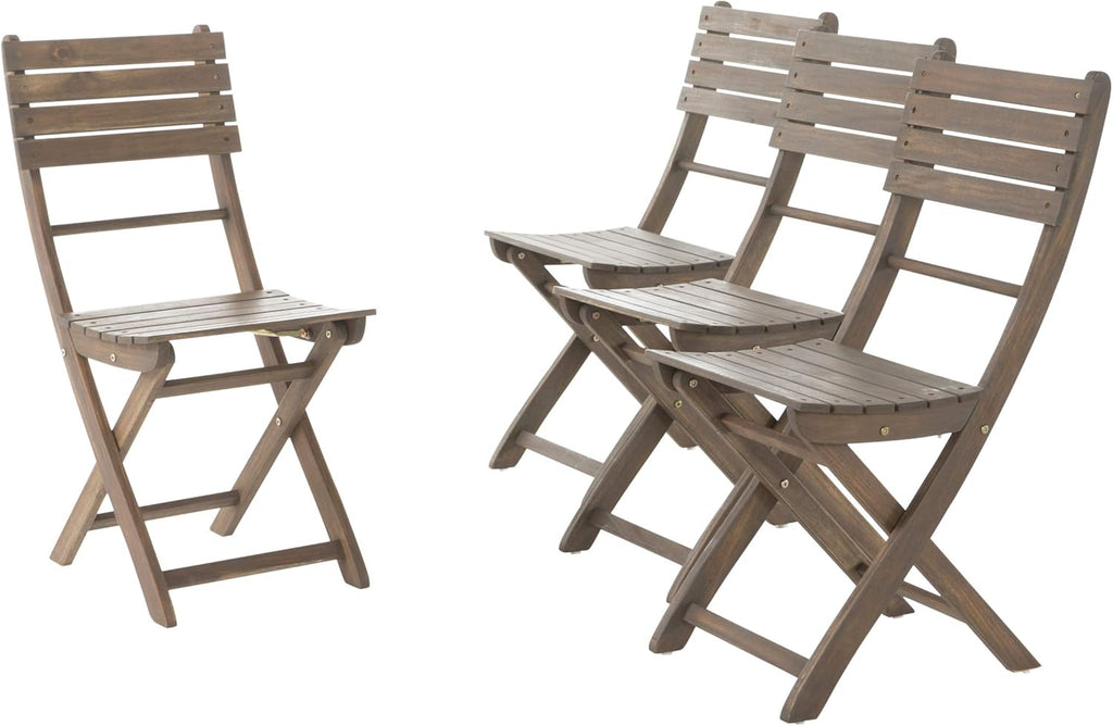 Acacia Wood Foldable Dining Chairs, 4-Pcs Set, Grey Finish U5333