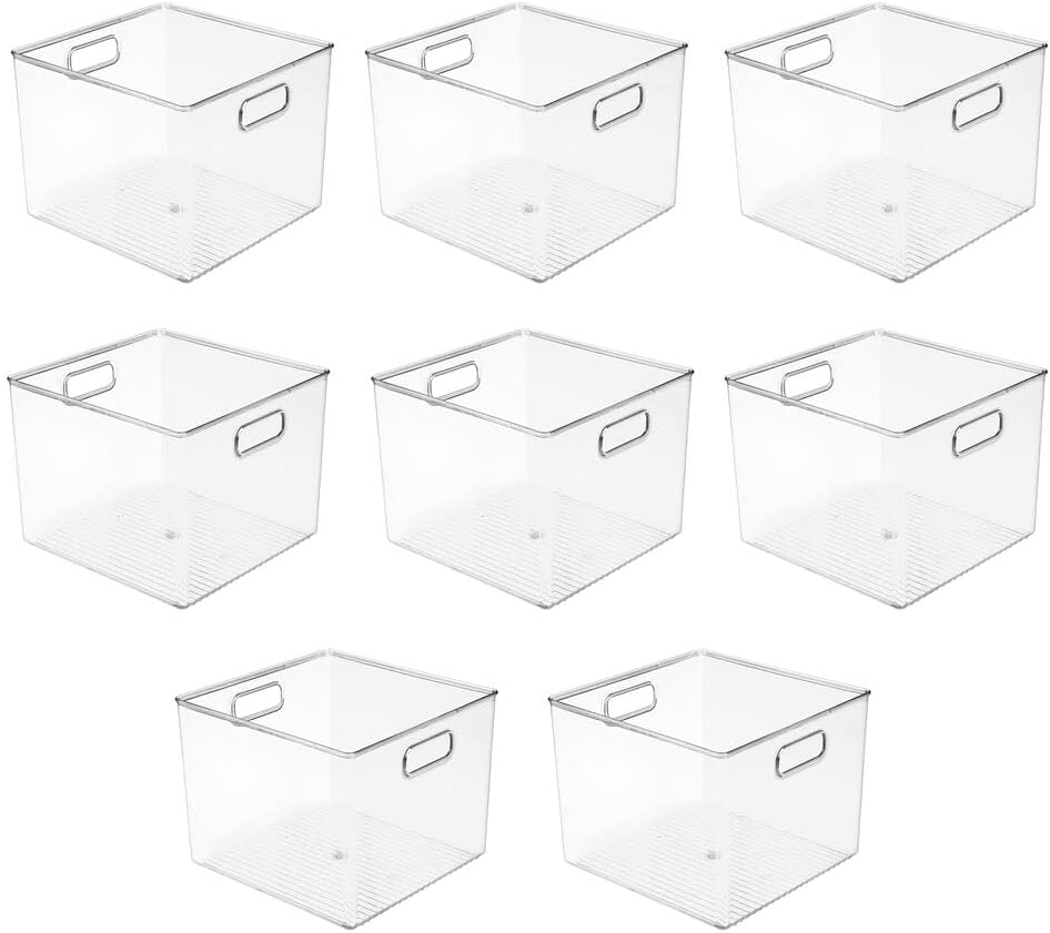 Clear 8 Pack Plastic Stackable Storage Organizer Bin Basket with Handle D521