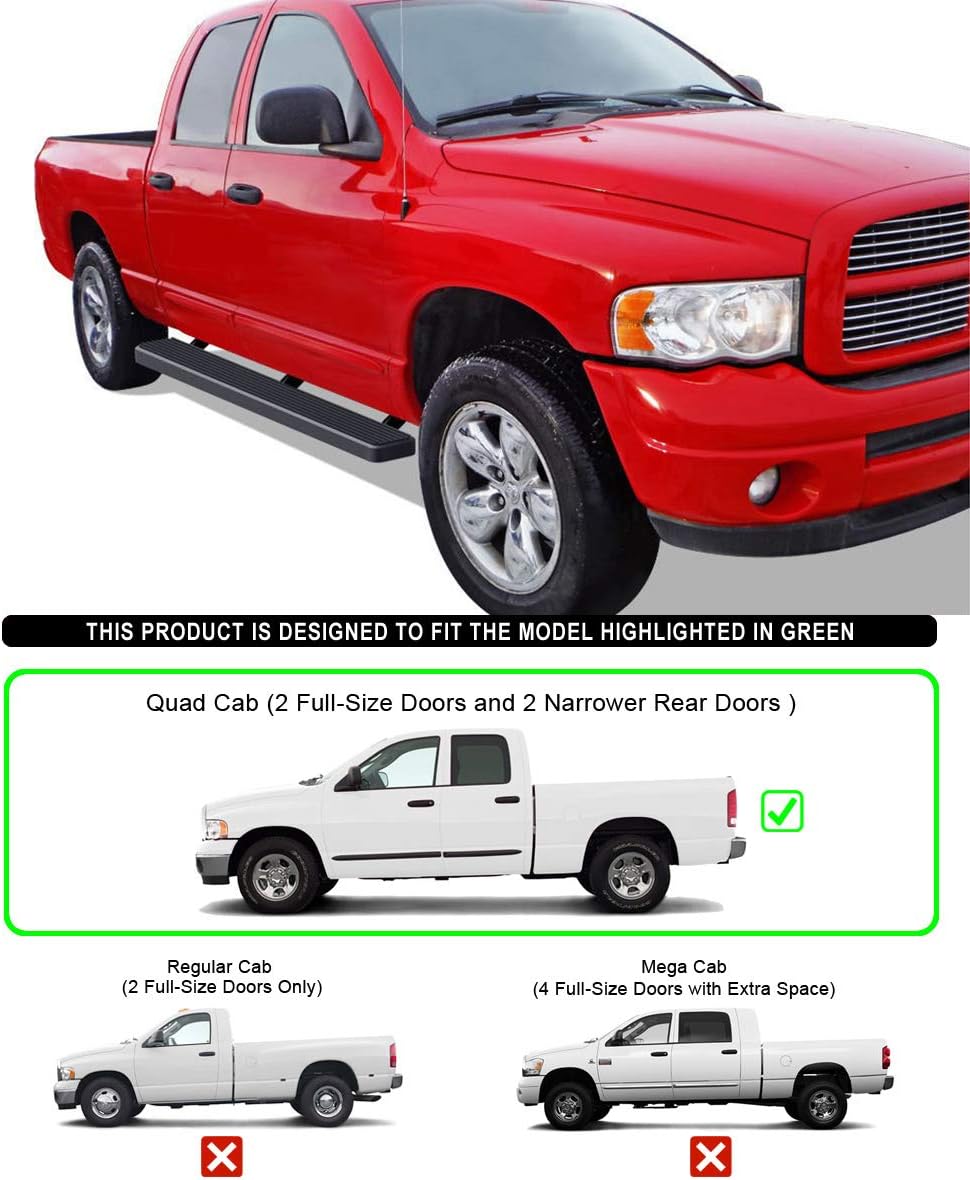Black Running Boards Compatible with Dodge Ram 1500 2500 3500 Quad Cab V5683