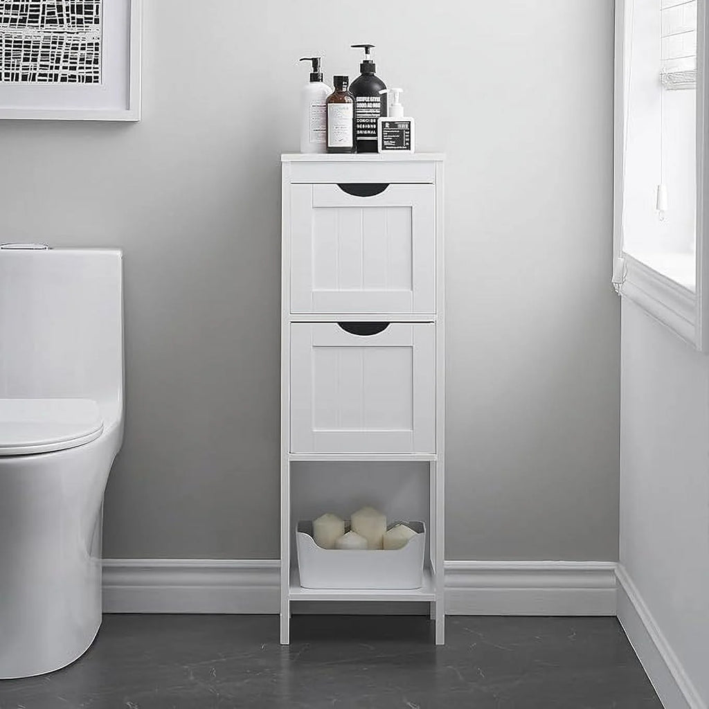 White Bathroom Floor Storage Cabinet with 2 Drawers L92451