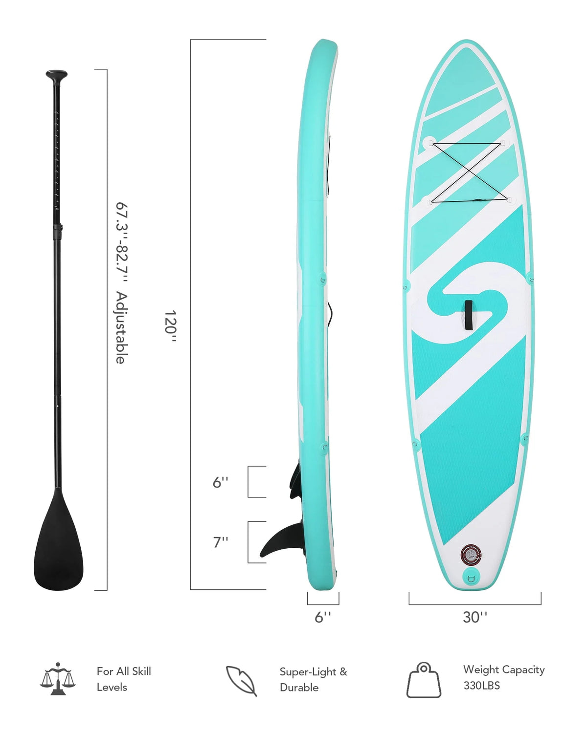 Inflatable Paddle Board 10' 6 in. Thick Green P533576