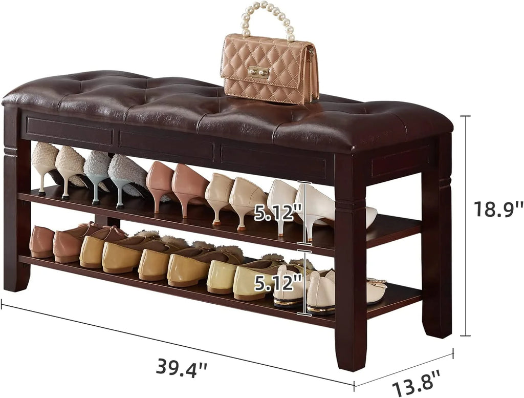 Black Shoe Storage Bench with Cushion E923328