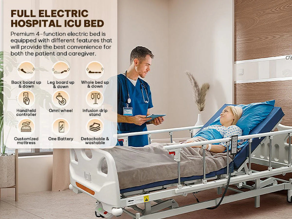 Full Electric Hospital Bed with 4 Function Mattress and Remote Control S64335