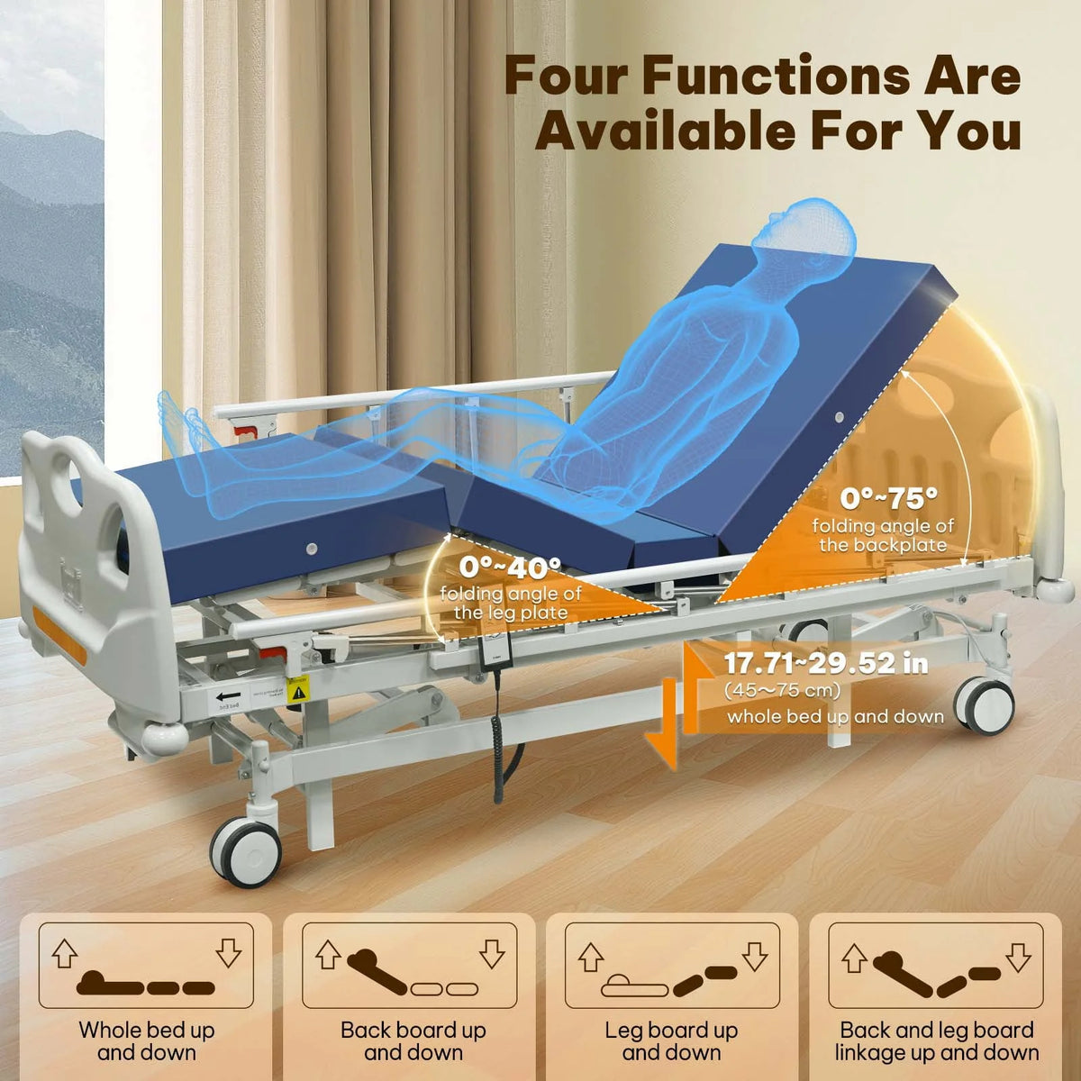 Full Electric Hospital Bed with 4 Function Mattress and Remote Control S64335