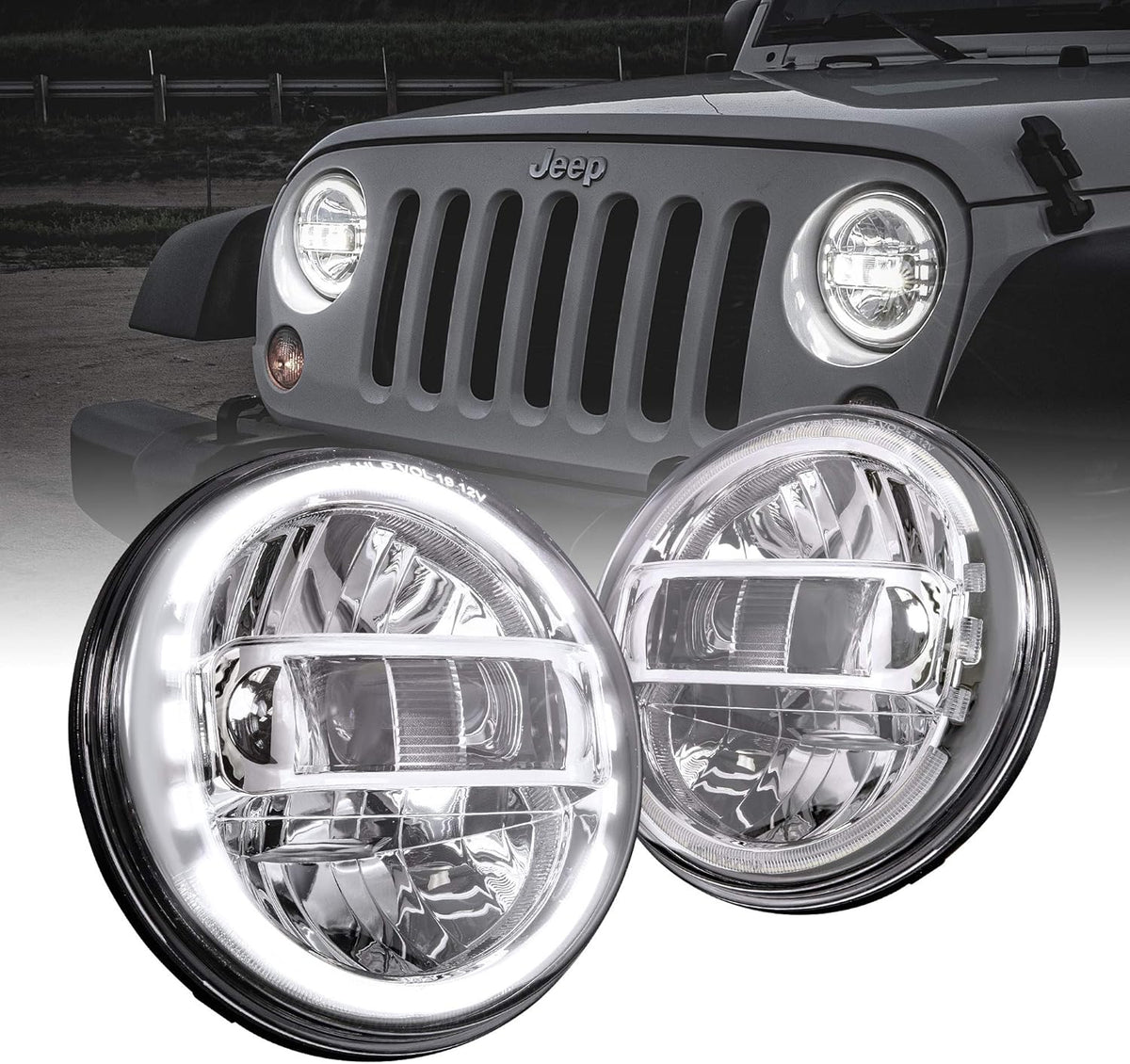 Black Round LED Headlights A4243
