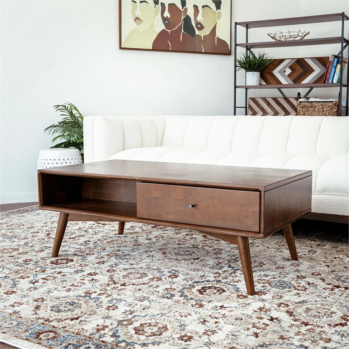 Mid-Century Rectangular Solid Wood Coffee Table in Walnut K885