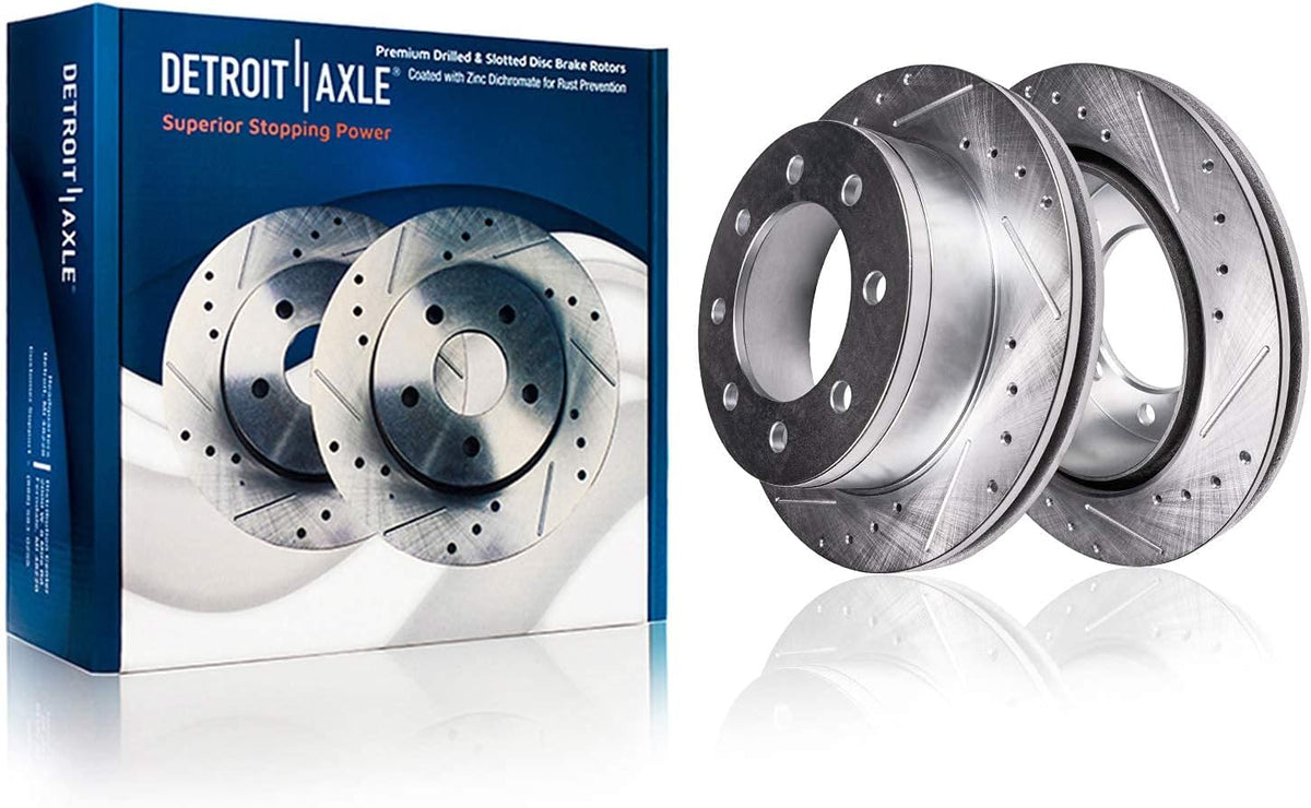 8-Lug Front Drilled and Slotted Disc Rotors + Brake Pads 4pc Set A3250