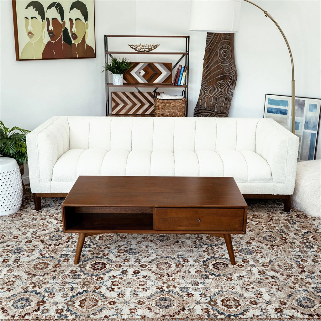 Mid-Century Rectangular Solid Wood Coffee Table in Walnut K885