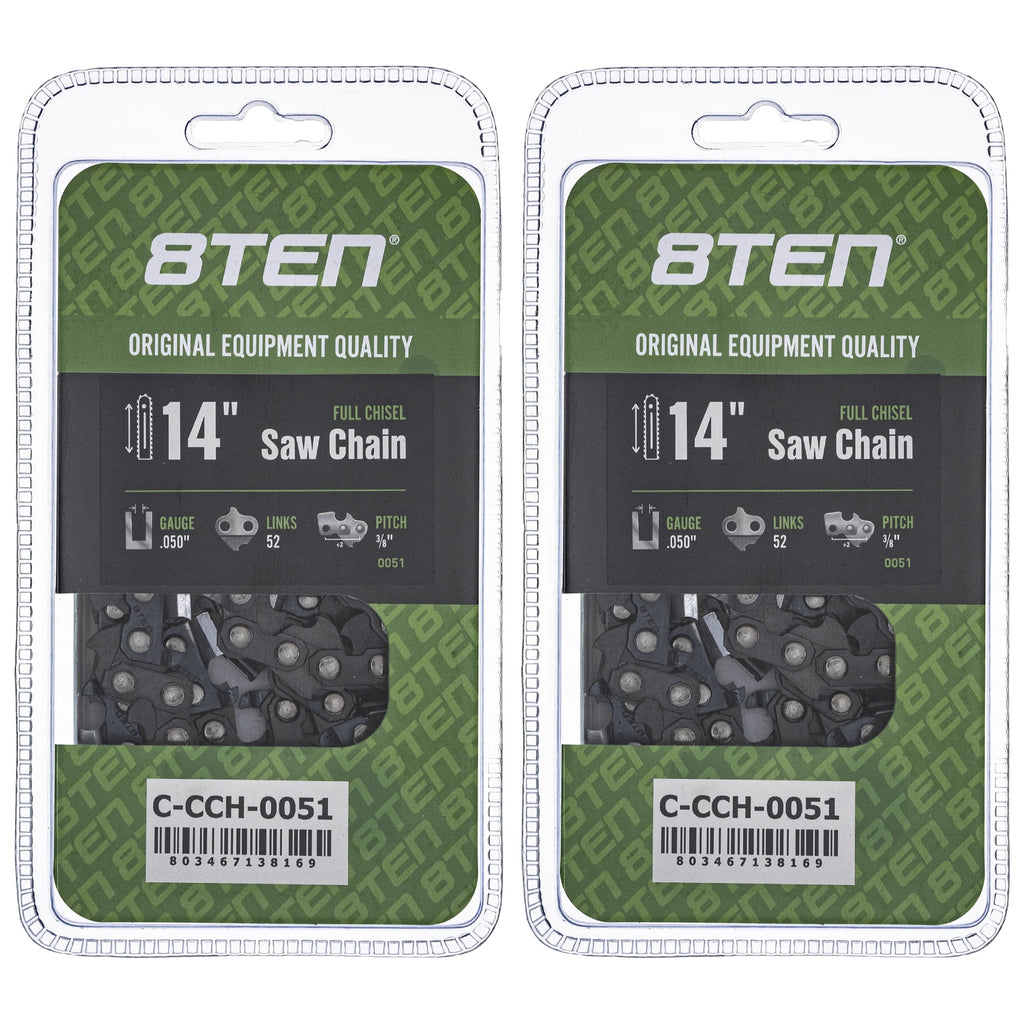 14 inch .050 3/8 52DL Full Chisel Chainsaw Chain 2 Pack A8620