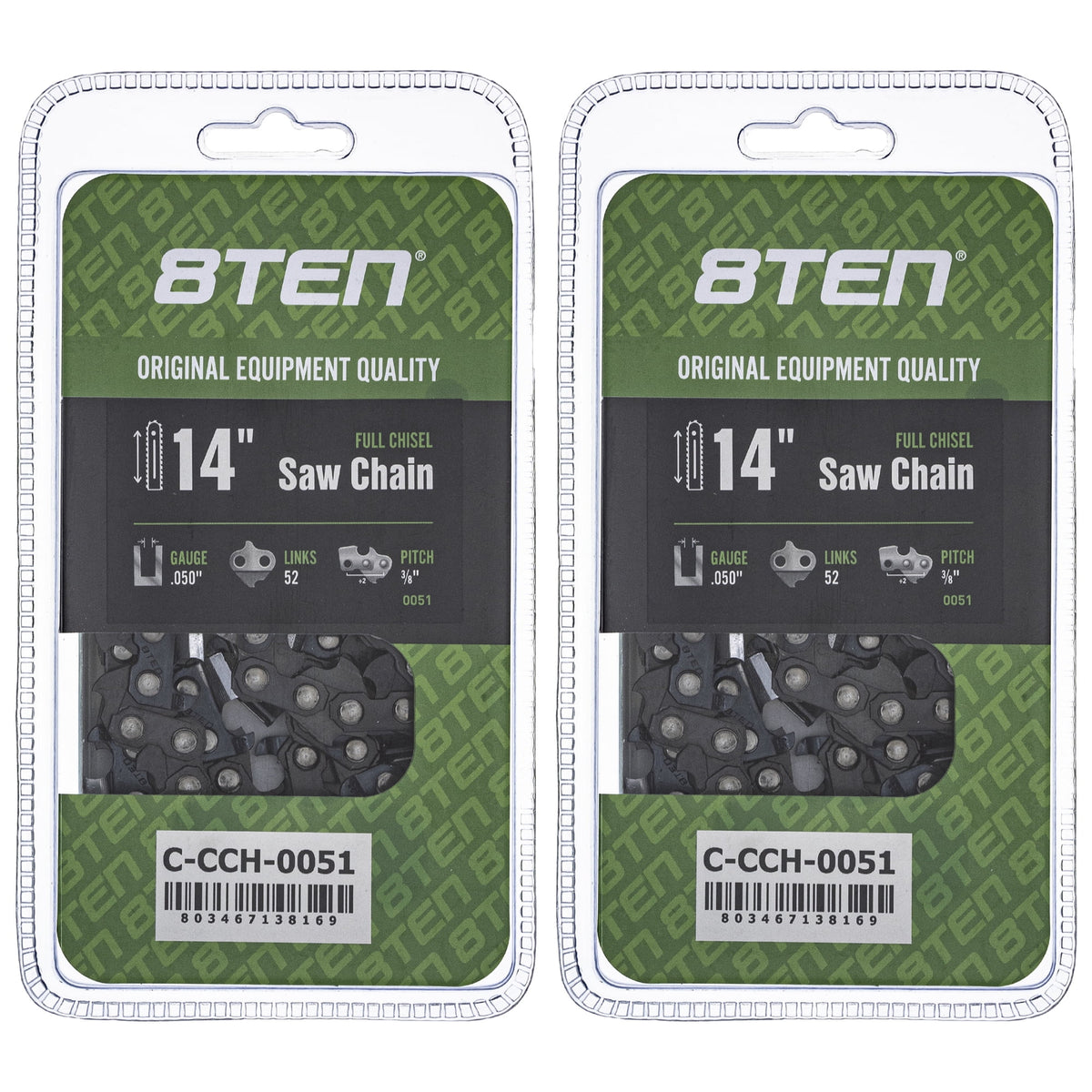 14 inch .050 3/8 52DL Full Chisel Chainsaw Chain 2 Pack A8620