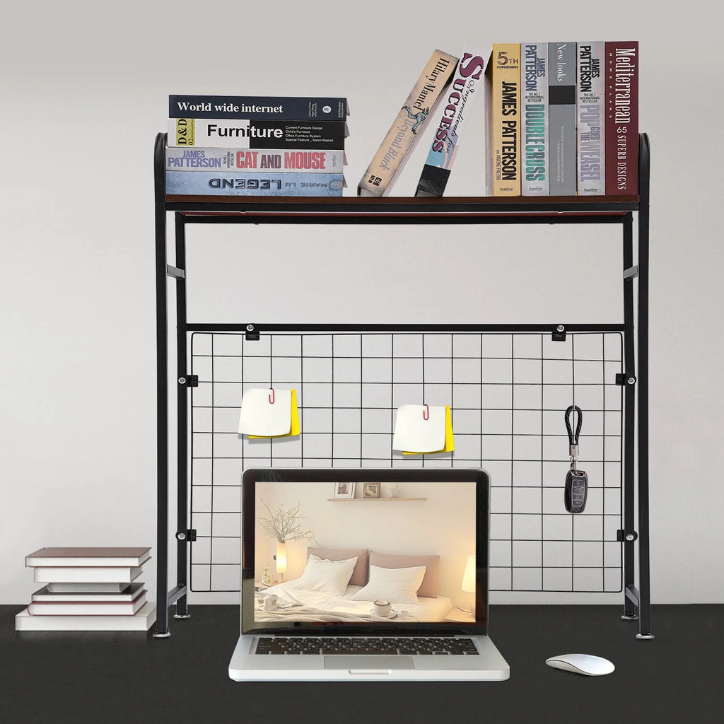 Black Bookshelf with Grid Desk Storage Shelf Y787623
