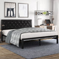 Twin Size Metal Bed Frame with Upholstered Headboard V675736