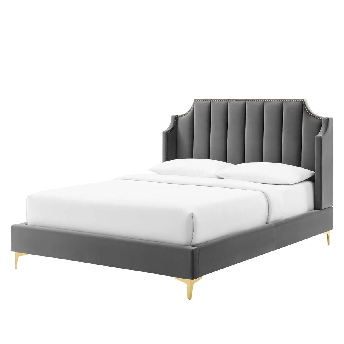 Queen Size Velvet Platform Bed Frame A444979