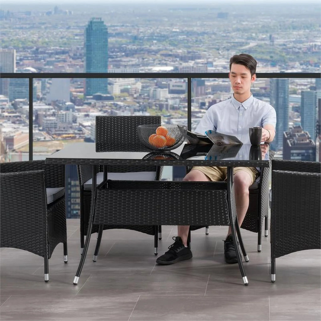 Black Resin Rattan Wicker Rectangular Patio Dining Table V1297