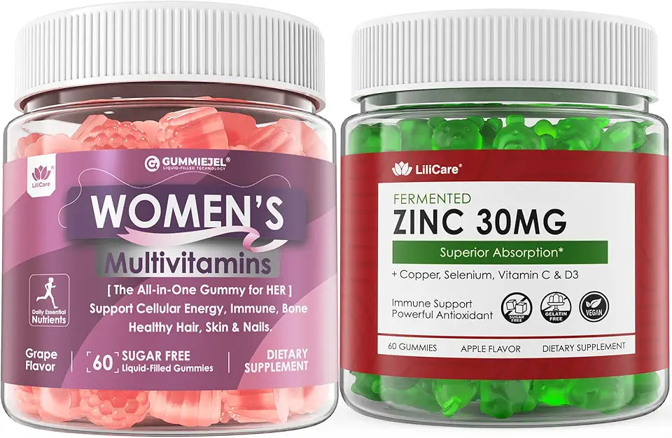 Sugar Free Zinc Gummies 2 Pack + Womens Multivitamin Gummy 1 Pack O6100