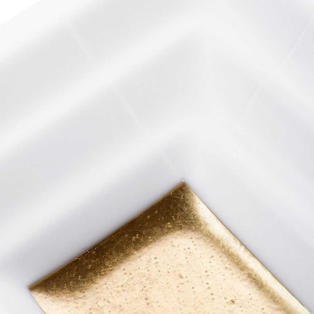 White Glass Rectangular Sink with Gold Accent R40408