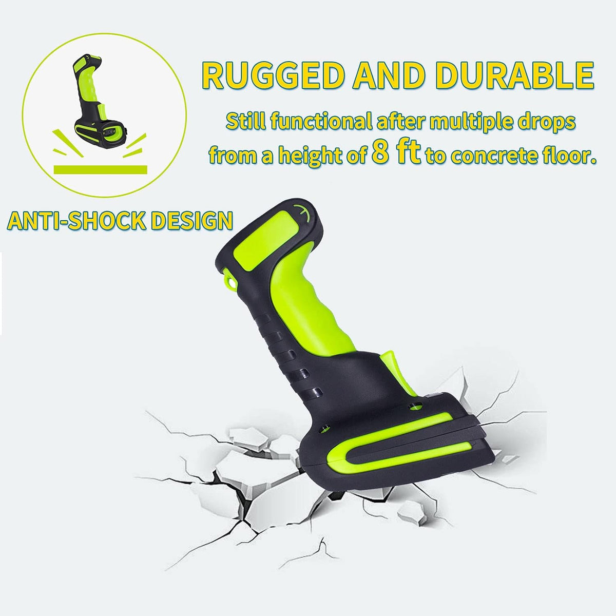 2D Industrial Barcode Scanner with Wireless Charging Stand, 433Mhz Wireless & Bluetooth 2in1, Pack of 2 T557309