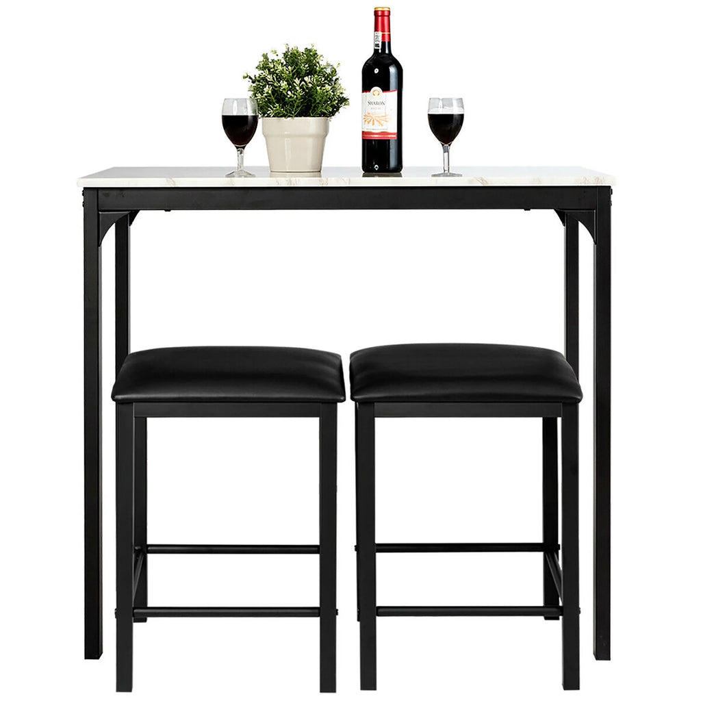 3 Piece Counter Height Dining Set Faux Marble Table and 2 Chairs I2966