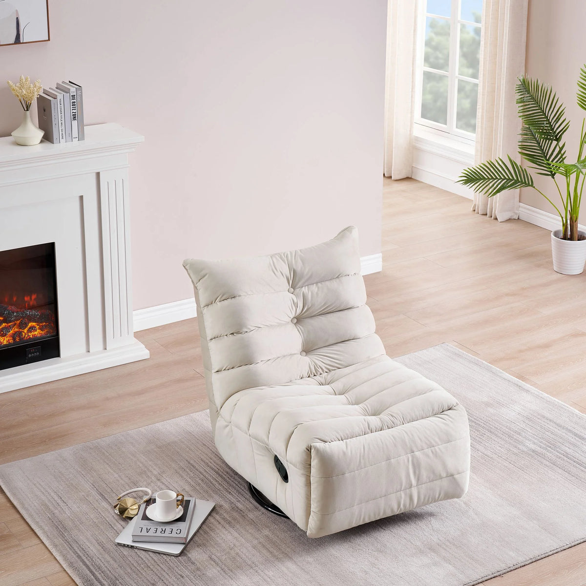 Rotatable Upholstered Lounge Chair with Side Pocket Z41385