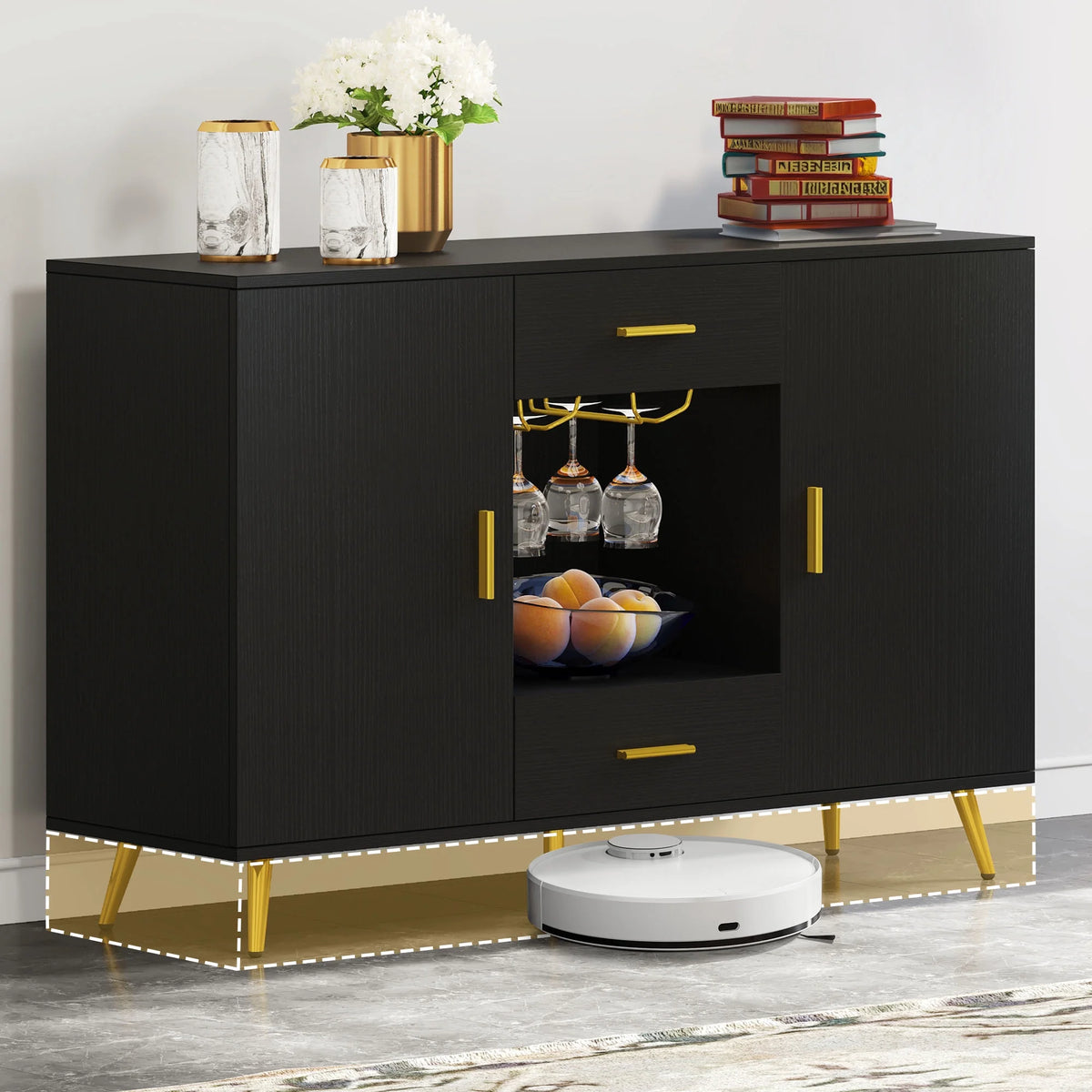 Black Buffet Cabinet with Adjustable Shelf and Drawers O31690