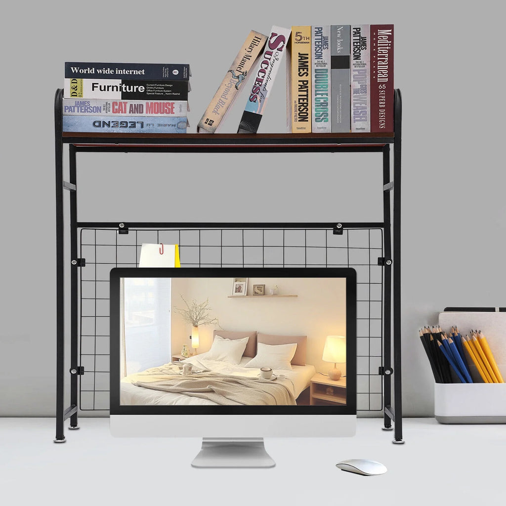 Black Bookshelf with Grid Desk Storage Shelf Y787623