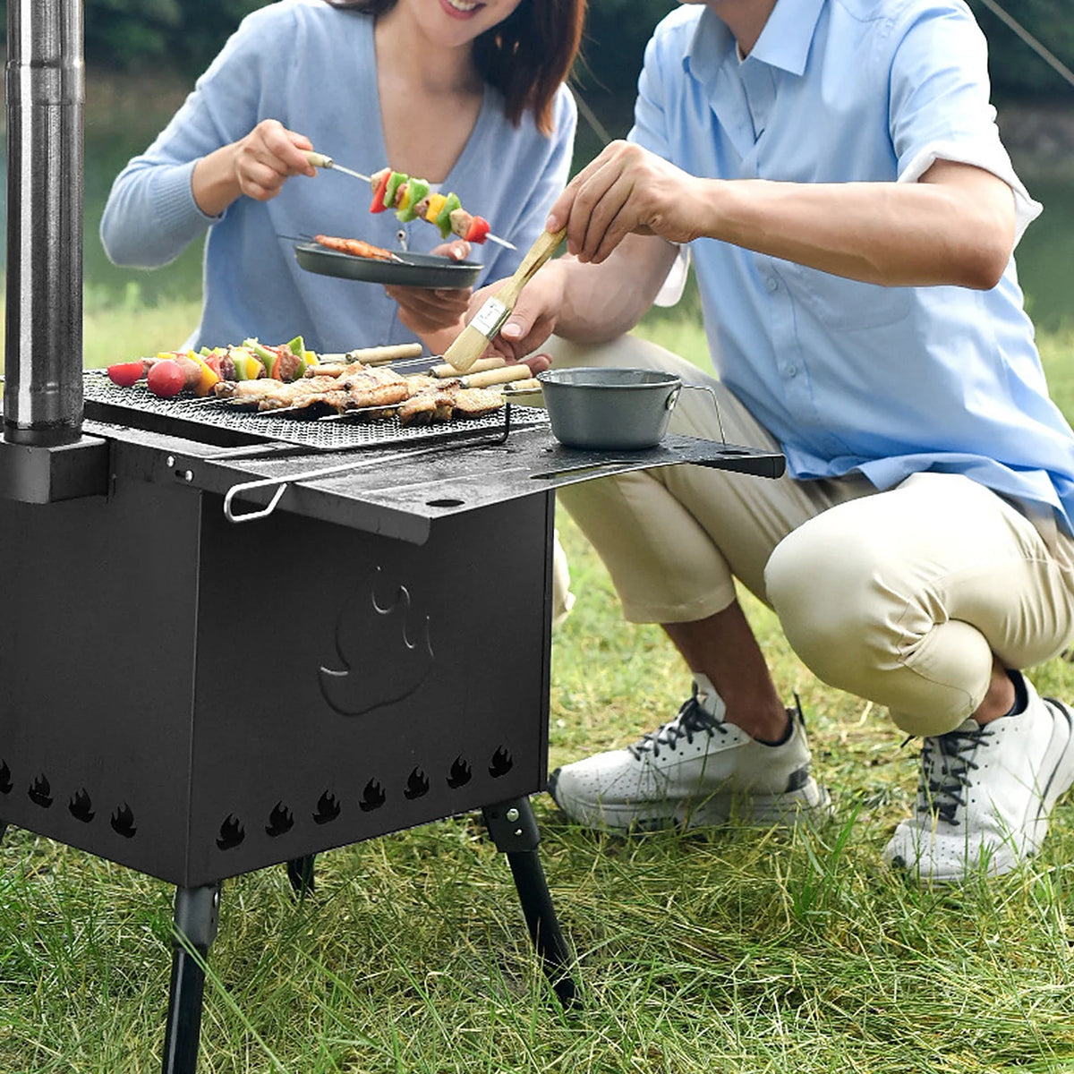 Portable Foldable Wood Burning Camp Tent with Chimney K64256