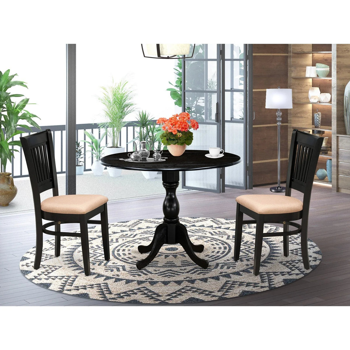 3-piece Wood Dining Set with Slatted Back in Black Z8846