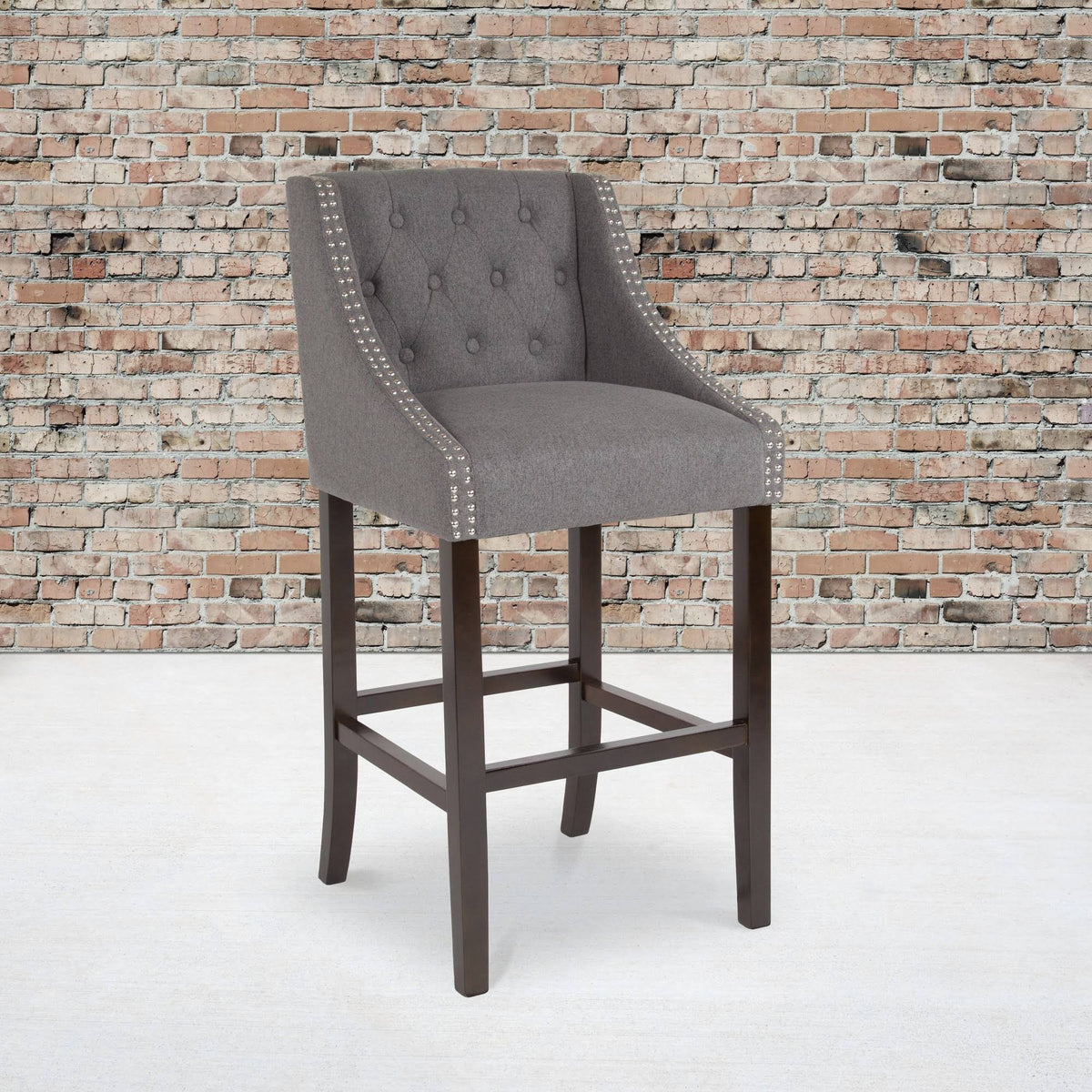Dark Gray Tufted Walnut Barstool T6528