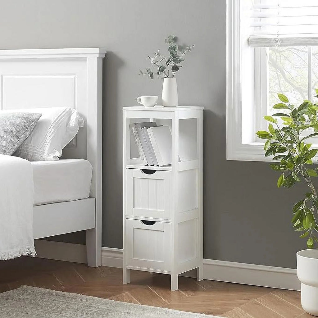 White Bathroom Floor Storage Cabinet with 2 Drawers L92451