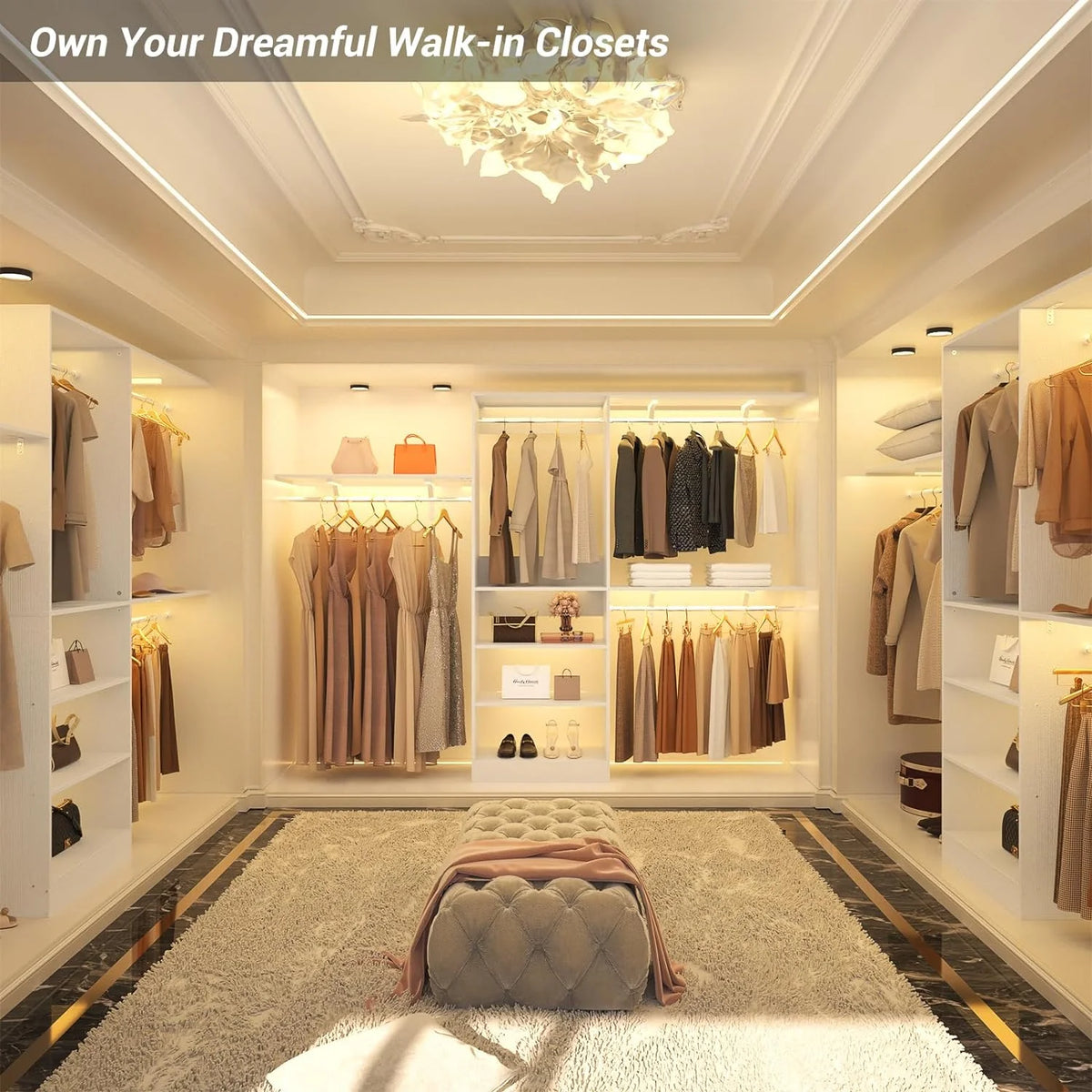 96'' White Closet System with 3 Shelving Towers U99878