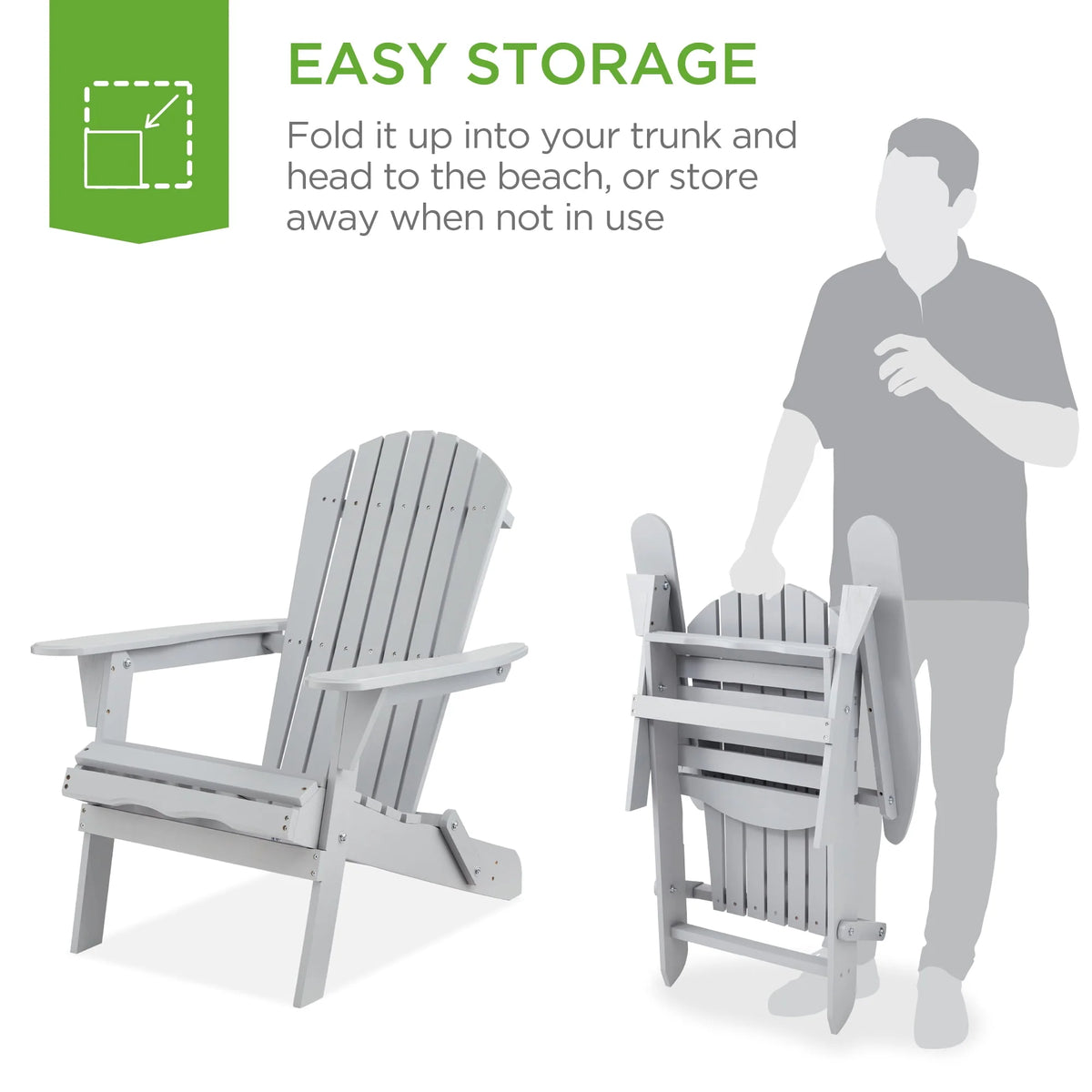 Folding Adirondack Chair Outdoor Wooden Accent Lounge Furniture 350lb Capacity Brown H20051