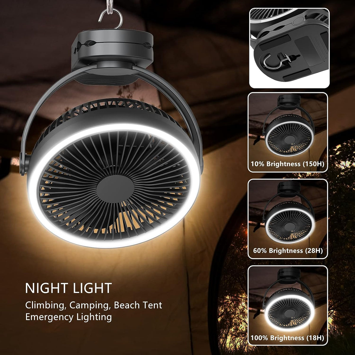 8 Inch Battery Operated Clip On Fan with 4 Speeds, Timer, LED Light B916981