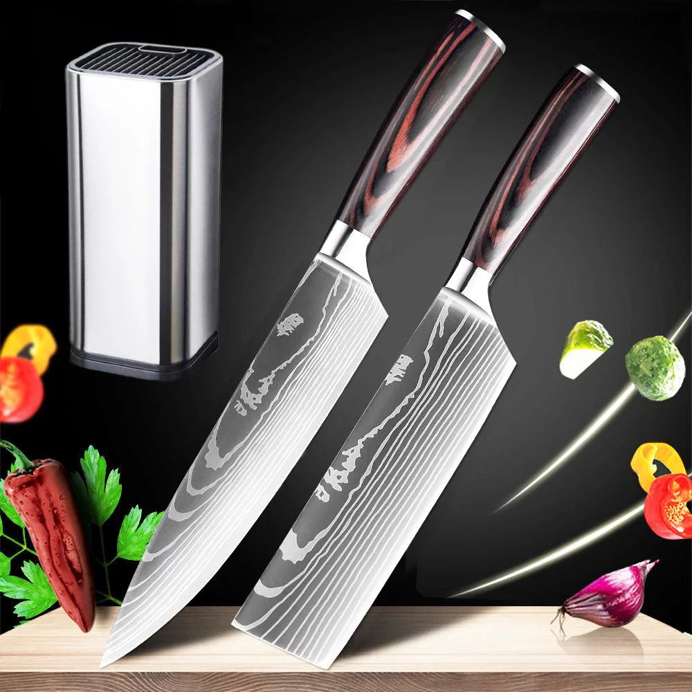 3 Piece Stainless Steel Kitchen Knife Block Set with Sheaths F681