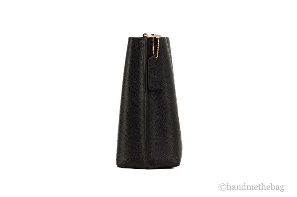 Black Doublefaced Leather Bucket Crossbody Handbag H30234